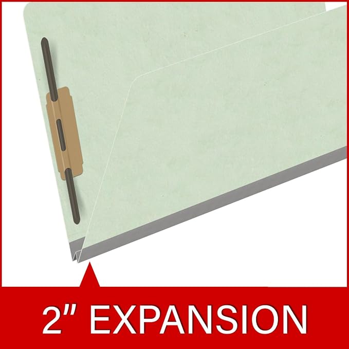 Top Tab Pressboard Folders, Legal Size, 2" exp, Fasteners Pos #1 & #3, Pale Green (Box of 25) - Image 7