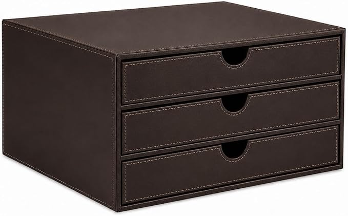 UnionBasic Leather Desktop Drawer Organizer, File Cabinet Magazine Document Holder, Office Supplies Desk Storage Organizer Box, 3 Drawer, Coffee by UnionBasic