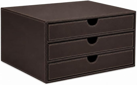 UnionBasic Leather Desktop Drawer Organizer, File Cabinet Magazine Document Holder, Office Supplies Desk Storage Organizer Box, 3 Drawer, Coffee by UnionBasic