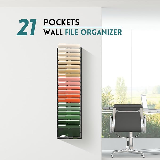 21 Tier Wall File Organizer, Hanging Wall Mounted Mail Organizer with Label Slots, Metal Mesh File Holder Magazine Rack for Office, Home, School or Classroom, Black - Image 7
