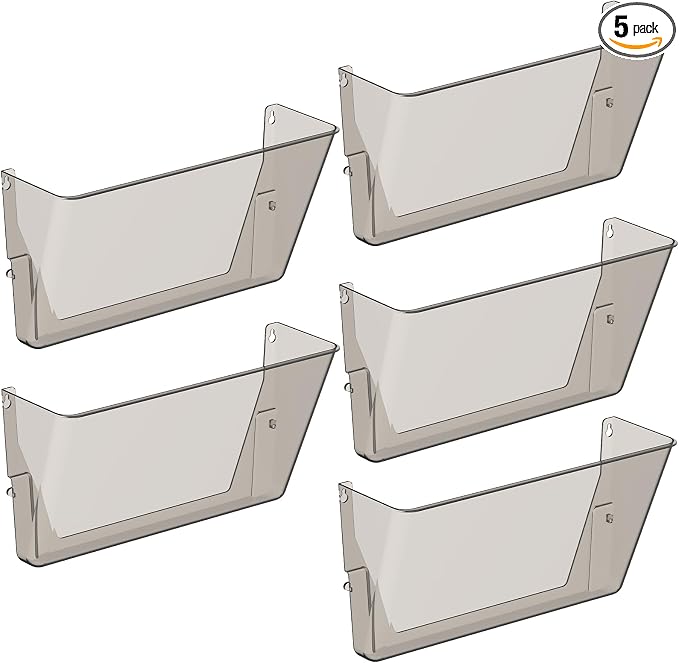 Gawerk Clear Acrylic Single Pocket, Plastic Hanging Wall Mount File Holder for Office Home (Gray, 5 Pack) by Gawerk