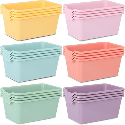 gisgfim 24 Pack Plastic Cubby Bins Classroom Book Bins Scoop Front Stackable Easy-to-Grip Toy Storage Tubs Containers for School Library Office Home Nursery Playroom Organization (Pastel Color) by gisgfim