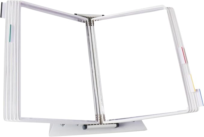 Tarifold Desktop Reference Display System, 10 Pockets, Expandable, White | 10 Double-Sided PVC Pockets, Holds 20 Letter-Size Sheets, Sturdy Metal Base, Quick-Find Indexing, Quick and Easy to Assemble by TARIFOLD