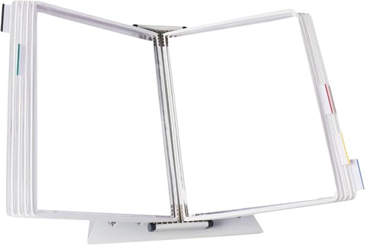 Tarifold Desktop Reference Display System, 10 Pockets, Expandable, White | 10 Double-Sided PVC Pockets, Holds 20 Letter-Size Sheets, Sturdy Metal Base, Quick-Find Indexing, Quick and Easy to Assemble by TARIFOLD
