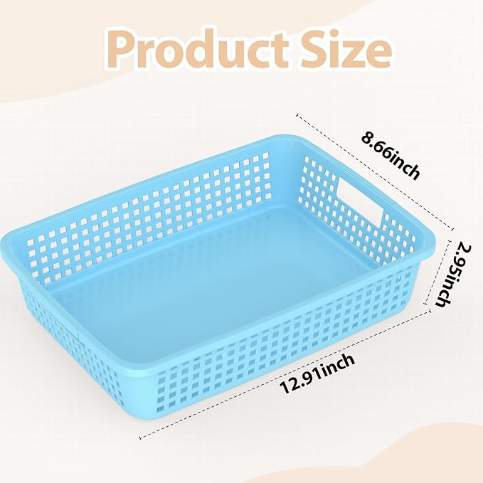 12 Pack Classroom Storage Baskets 15''x10''x3'' Large Plastic Paper Trays with Handle Letter Size A4 Paper Toy Basket Turn in Trays for Library Office Desk Drawer Organizing (12, Pastel Color) - Image 2