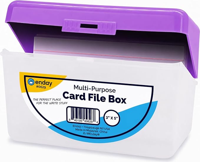 Enday Index Card Box Purple 3x5 Index Card Holder, Index Card Organizer, Flash Card Holder, Holds 250 Cards. by Enday