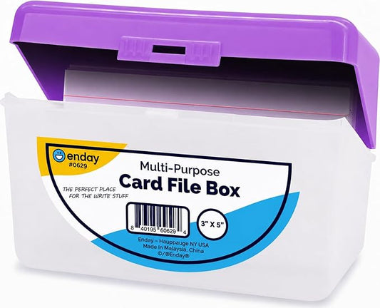 Enday Index Card Box Purple 3x5 Index Card Holder, Index Card Organizer, Flash Card Holder, Holds 250 Cards. by Enday