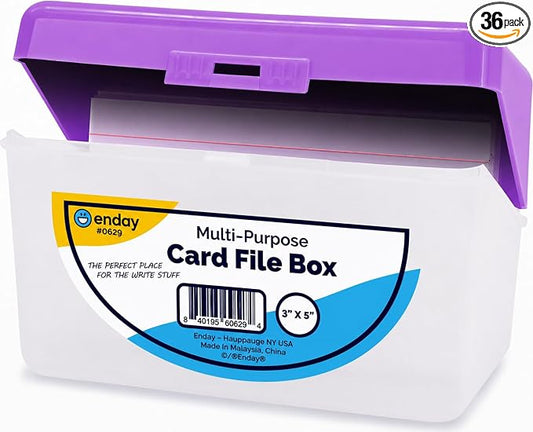 Enday Index Card Box Purple 3x5 Index Card Holder, Index Card Organizer, Flash Card Holder, Holds 250 Cards. (36 PC) by Enday
