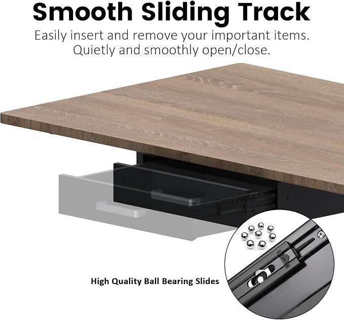UNITEDPOWER Under Desk Drawer Storage, Pull-Out Office Hidden Counter Drawer, Metal Sliding Organizer Mount Below Table for Standing Electric Adjustable Height Desk, Black - Image 4