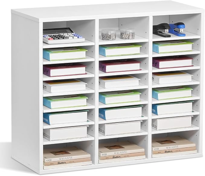 VEVOR Literature Organizer, 24 Compartments Office Mailbox with Adjustable Shelves, Wooden Mailbox Sorter Medium Density Fiberboard Office Home Classroom Storage for Files, Documents, Papers, White by VEVOR