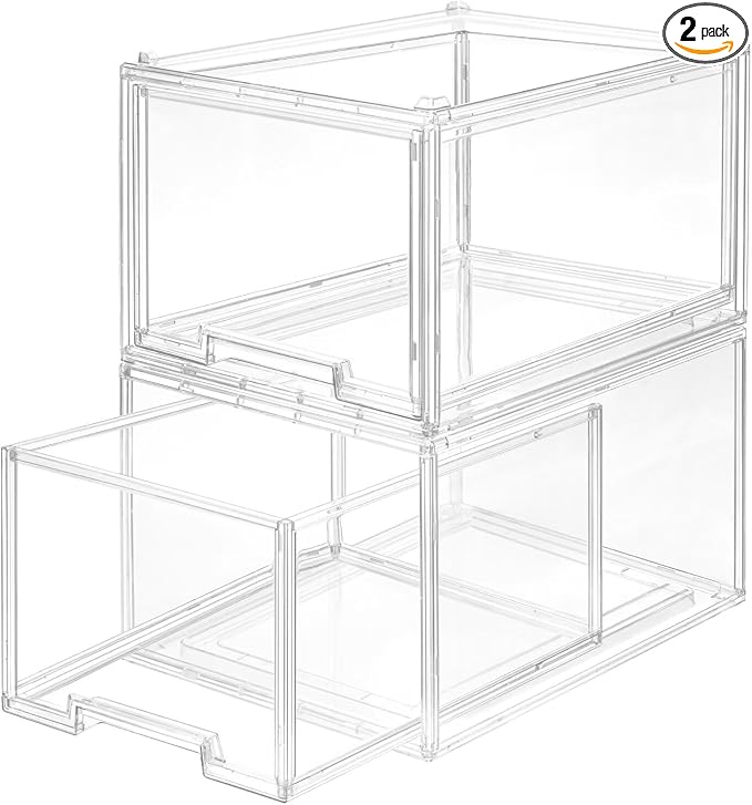 AZ.MIFENO Large Stackable Storage Drawers,Clear Thickened Drawer Organizers with Pull-Out Drawer for Skincare,Cosmetics, Ideal for Closet,Bathroom,Kitchen Undersink,Cabinet,Toy Organization (2 Packs) by Unknown