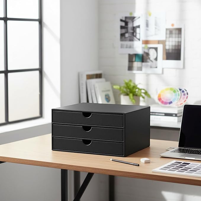 UnionBasic Document Organizer, 3-Drawer File Cabinet Document Storage Box, Office Desktop Filing Organizer, Black - Image 2