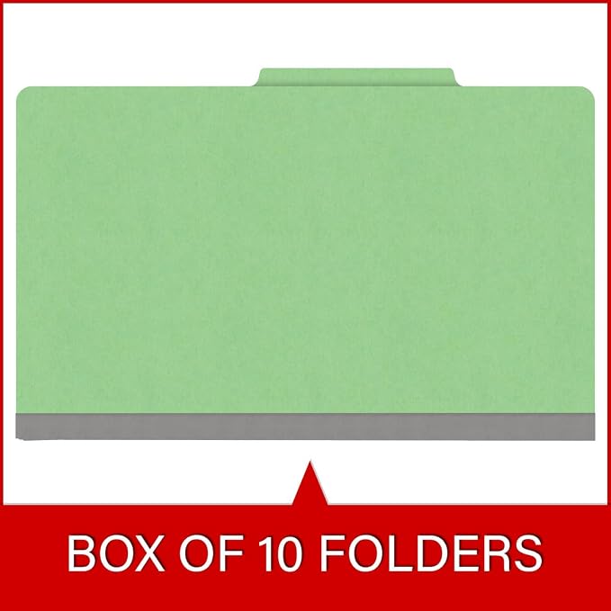 18 pt Heavy Duty Top Tab Color Folders, 2/5 Cut ROC Top Tab, Legal Size, 2 Dividers, Green (Box of 10) - Image 6