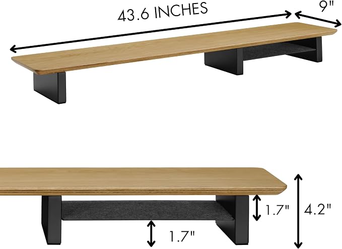 White Oak Wood Desk Shelf for Top of Desk 44 Inch Length Wood Monitor Riser with Middle Shelf - Image 2
