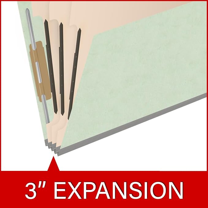 25 Pt. Pressboard Classification Folders, 2/5 Cut ROC Top Tab, Letter Size, 3 Dividers, Pale Green (Box of 10) - Image 7