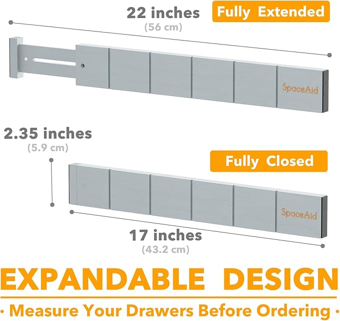 SpaceAid Bamboo Drawer Dividers with Inserts and Labels, Kitchen Adjustable Drawer Organizers, Expandable Organization for Home, Office, Dressers, 10 Dividers with 24 Inserts (17"-22" Gray) - Image 4