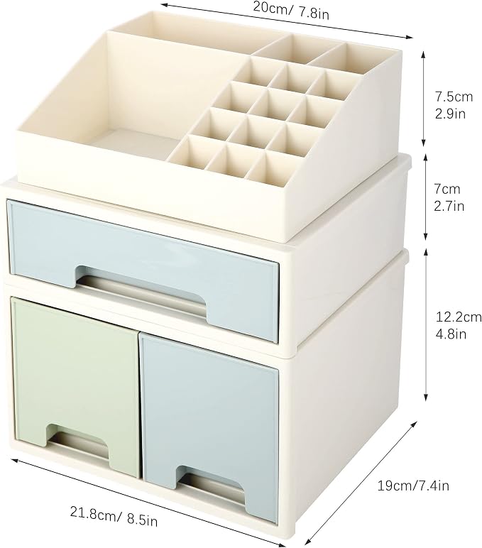 Stationery Organizer Box, Cosmetic Storage Box, Pen/Pencil, Remote Control, Office Supplies, Business Card Holder, Free Combination, [TBD-04] w/ 3 Drawers + 16 Slots - Image 3