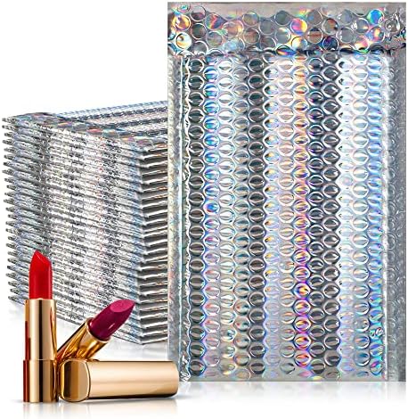 Metallic Bubble Mailers 5 x 9 Inch, Pack of 250 Holographic With Sturdy Adhesive Seal, Cushioning Opaque Envelope, Waterproof Foil by AMIFF