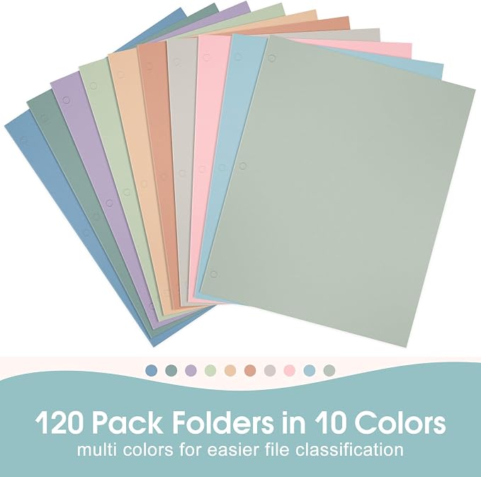 Folders with Pockets, 2 Pocket Folders Bulk (120 Pack, Assorted Colors), Paper Folders with Pockets 3 Hole Punched with Business Card Slot, Letter Size, File Folders for School Office Home - Image 6