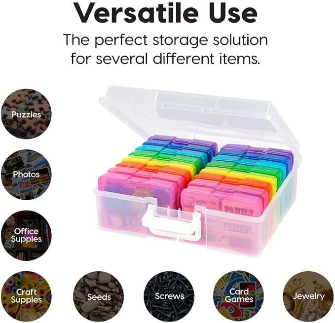 IRIS USA Photo Storage Box |Made in USA| 16 Cases - (2-Pack) - Clear/Multi | Fits 4" x 6" Pictures / Built-In Handle / Organizing Containers for Tasks, Stickers, Ephemera & Flashcards - Image 5