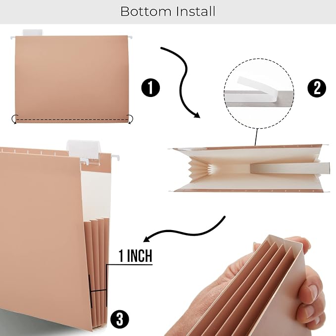 Y YOMA Letter Size - 24 Pack Extra Capacity Hanging File Folders Accordion Decorative File Folder Cute Colored Hanging Folder Organizer for Office Home with 1/5-Cut Adjustable Tabs, Natural Color - Image 2