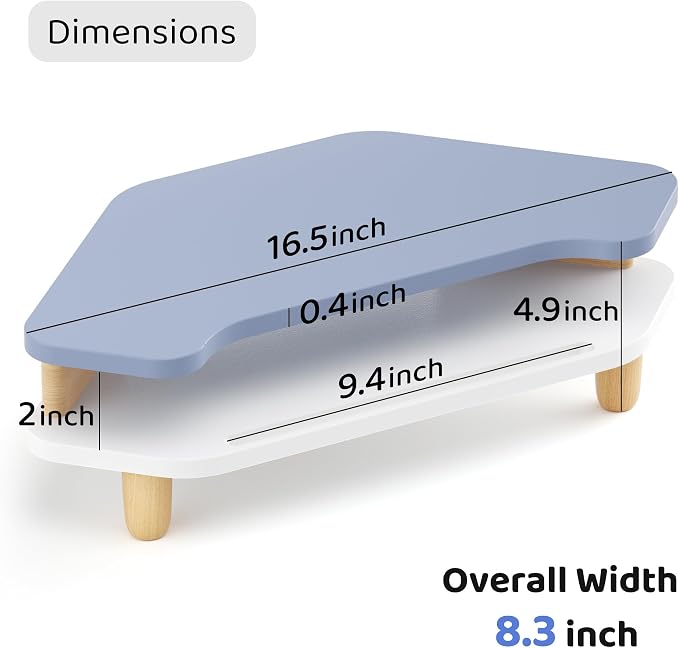 AFOOYO Monitor Stand Riser,2 Tier Corner Wood Sturdy 16.5In Computer Stand, Multi-Purpose Desktop Storage Stand for Laptop,PC,iMac,Printer,Computer,Blue - Image 7