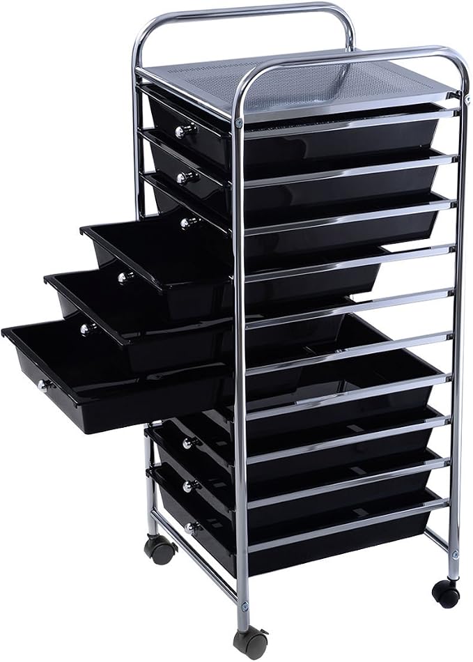 Giantex 10 Drawer Rolling Storage Cart Scrapbook Paper Office School Organizer (Black) - Image 9