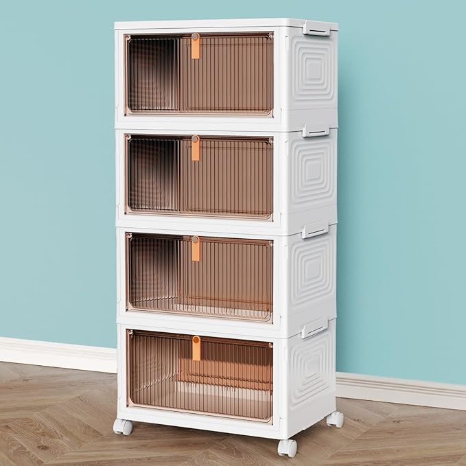 CTSNSLH 4 Tier Plastic Storage Bins with Lid 23QT - Stackable Storage Bins | Organizers and Storage with Wheels, Plastic Storage Cabinet Organization and Storage for Living Room,Office,Dorm by CTSNSLH