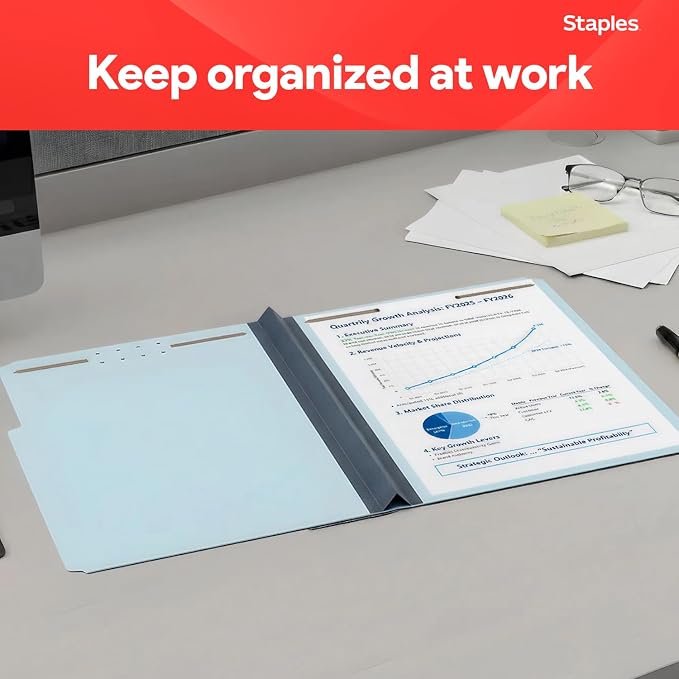 Staples® 60% Recycled Pressboard Classification Folder, 2" Expansion, Letter Size, Blue, 25/Box (ST384868/384868) - Image 6