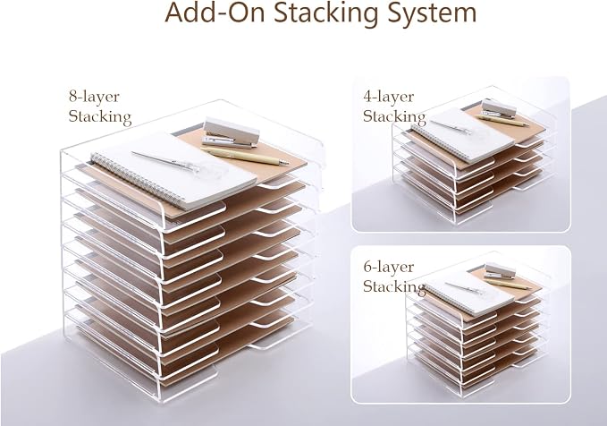 SANRUI Acrylic Paper Tray Organizer, Stackable Desk Organizer, 2-Pack | Desk Organizers and Accessories, Enlarged File Organizer for Documents, Files, Letters, Books 13.8 x 9.2 x 3.5 inches, Clear - Image 8