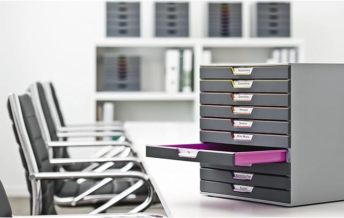 Durable Varicolor 10 Drawer Unit - Gray Desktop Drawer Set with 10 Color Coded Draws - Letter to Folio Size Files - Perfect for Storing Documents and Paper Work - Image 7