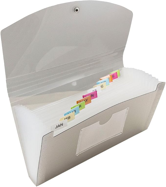 JAM PAPER Accordion Folders - 13 Pocket Plastic Expanding File - Check Size - 5 x 10 1/2 - Smoke Grey - 2/Pack by JAMPaper
