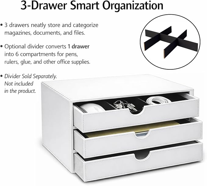 UnionBasic Document Organizer, 3-Drawer File Cabinet Document Storage Box, Office Desktop Filing Organizer, White - Image 5