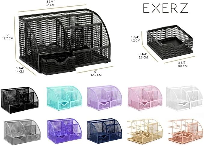 Exerz Desk Organizer 7 Compartment Pencil Holder Office Tidy Caddy Black | Metal Mesh Caddy for Pens Notes Paper Clips and Small Desk Items Compact Stylish for Home Office Study - Image 9