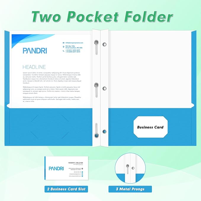 Two Pocket Folders, PANDRI 100 Pack Two Pocket Folders with Prongs, Designed for Office and Classroom, Assorted 5 Colors 2 Pocket 3 Prong Folders - Image 4