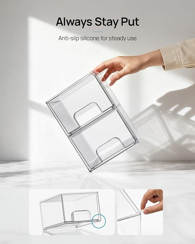 Vtopmart 10 Pack Small Clear Stackable Storage Drawers | Plastic Bathroom Makeup Organizer, For Vanity, Undersink, Kitchen Cabinets, Pantry, Home Organization - Image 6