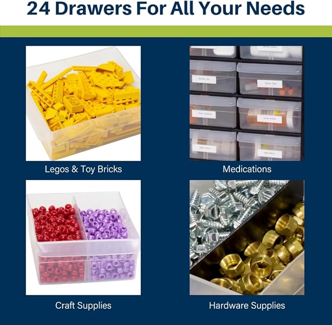 Akro-Mils 24-Drawer Plastic Drawer Storage Cabinet for Garage Organization, Bead Organizer, Building Bricks Storage, Teacher Toolbox, Makeup Organizer, 20-Inch W x 6-Inch D x 16-Inch H, 10124 Red - Image 5