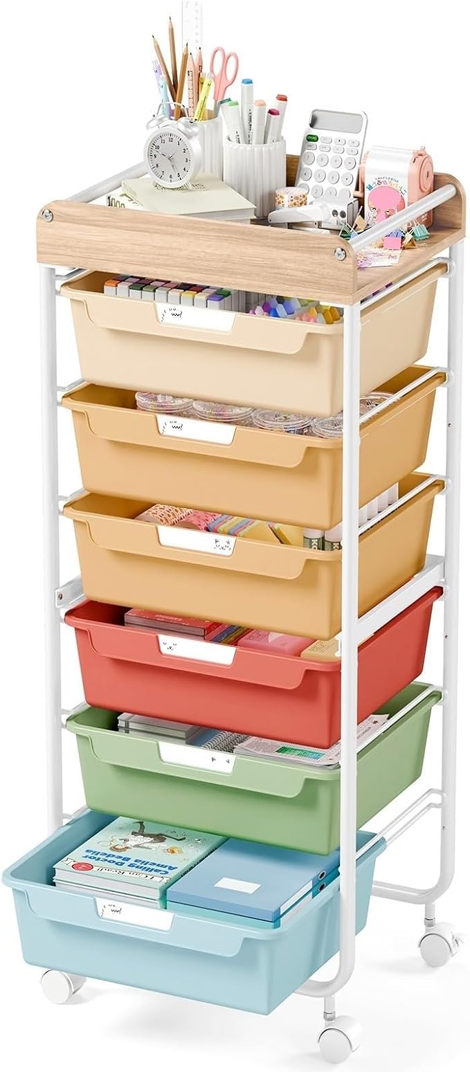 Utility Cart with 6 Drawers, Art Cart for Teacher Kid, Rainbow | Rolling Storage Cart for Crafters Artists Student Storage Arts Crafts & Study Supplies in Craft Room Dorm Classroom Kids Room by APEXCHASER