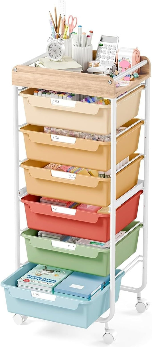 Utility Cart with 6 Drawers, Art Cart for Teacher Kid, Rainbow | Rolling Storage Cart for Crafters Artists Student Storage Arts Crafts & Study Supplies in Craft Room Dorm Classroom Kids Room by APEXCHASER