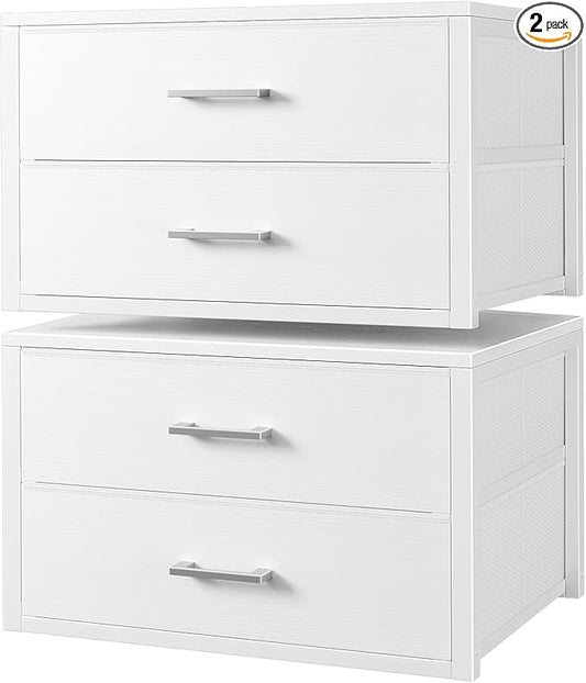 BOLUO Stackable Storage Drawers Closet Organizers and Storage Fabric White 2 Drawer Dresser for Bedroom 2 Packs Modern by BOLUO