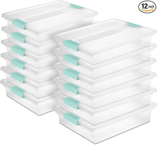 Sterilite Clip Box, Stackable Clear Plastic Bins- Large, 12-Pack | Storage Containers with Latching Lids for Writing, Arts or Crafts Supplies - Home, Office, Classroom & Workshop Organization by Sterilite