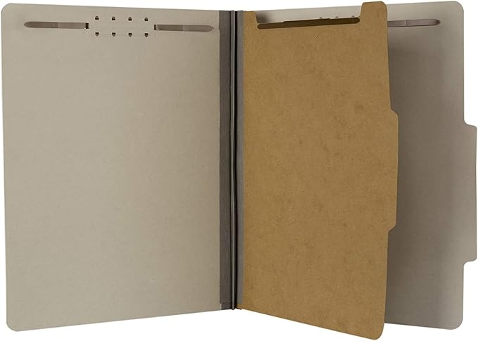 The File King - Pressboard Classification Partition File Folder - Letter Size - Top Tab with Dividers and Fasteners for Filing Cabinets and Drawers - Box of 10 by TheFileKing
