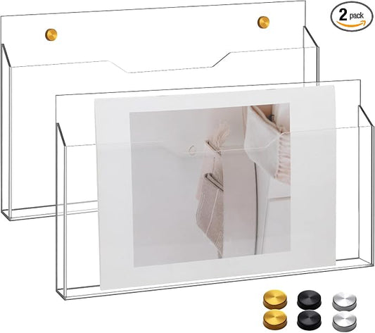 Feifeiya 2Pcs Clear Acrylic File Holder Wall Mount Mail Magazine Organizer File Holders with Screw Wall Office Document Storage Magazine Brochure(14"x8.3"x1.2",Horizontal,Clear) by Feifeiya