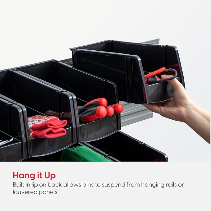 IRIS USA 8-Pack, Medium Stackable Storage Bins, Black | Organize small parts, hardware, craft supplies, pantry items, and household essentials with open-front access, stackable bins - Image 8