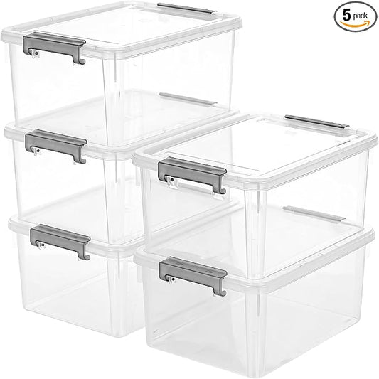 Citylife 17QT Plastic Storage Bins with Lids,5Packs Large Containers | Stackable Box with Locking Latches for Home, Office, Closet & Pantry Organization,Clear by CITYLIFEHomeOrganization