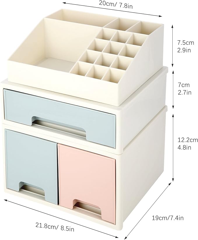 Stationery Organizer Box, Multifunctional Desktop Storage Box Set, Pen/Pencil, Remote Control, Office Supplies, Business Card Holder, Free Combination, [TBD-08] w/ 3 Drawers + 16 Slots - Image 3