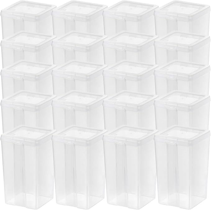 IRIS USA Vertical Plastic Flip Top Storage Containers Bins with Lids for Pantry, Home, Office, Organization, Medium, Stackable Hinged Organizer with Latches, Clear, 20 Pack by IRISUSA