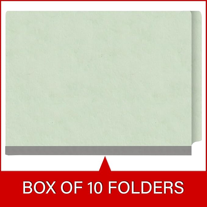 25 Pt. Pressboard Classification Folders, Full Cut End Tab, Letter Size, 1 Divider, Pale Green (Box of 10) - Image 6