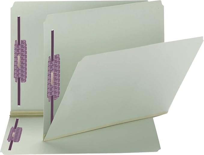 Smead Pressboard Fastener File Folder with SafeSHIELD Fasteners, 2 Fasteners, Straight-Cut Tab, 2" Expansion, Letter Size, Gray/Green, 25 per Box (14910) by SMEAD