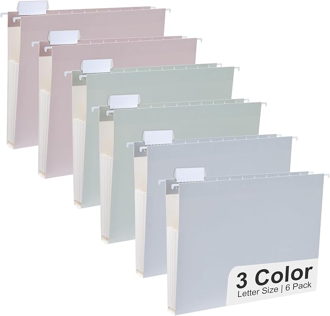Y YOMA Letter Size - 6 Pack Extra Capacity Hanging File Folders Accordion Decorative Reinforced File Folder Cute Colored Expandable Folder for Office Home with 1/5-Cut Adjustable Tabs, Morandi Color by YYOMA